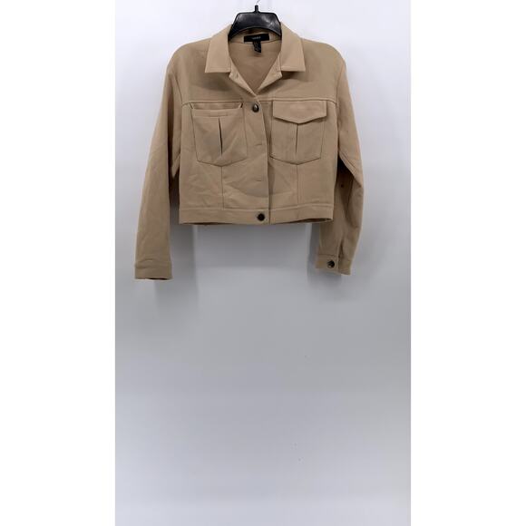 FOREVEVER 21 Women's Tan Button-Up Long Sleeve Cropped Jacket SZ S - Picture 1 of 11